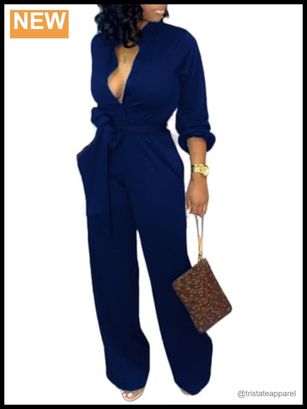 Formal Jumpsuit Dressy Long Straight Pants Collared Pockets